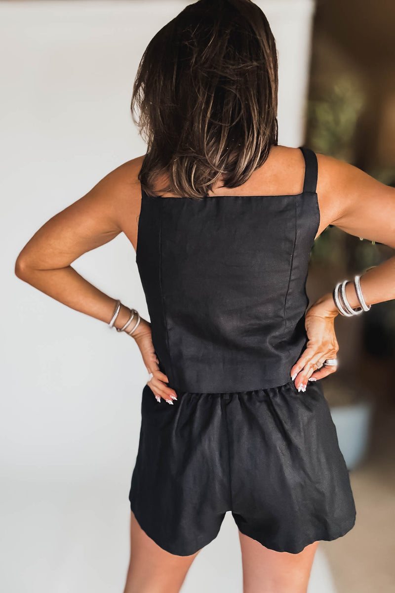 Black Linen Sleeveless Top and short Set