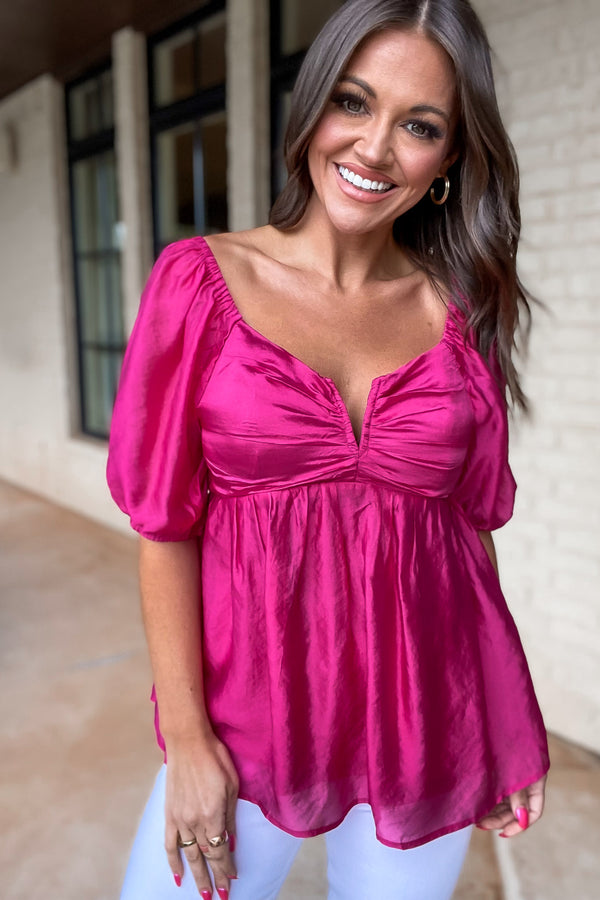 Let There Be Joy Hot Pink Cap Baby Doll Top