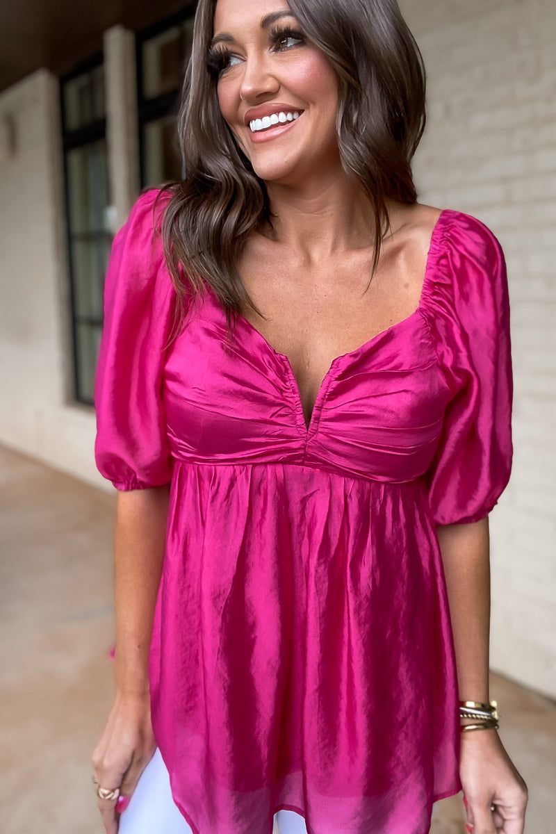 Let There Be Joy Hot Pink Cap Baby Doll Top