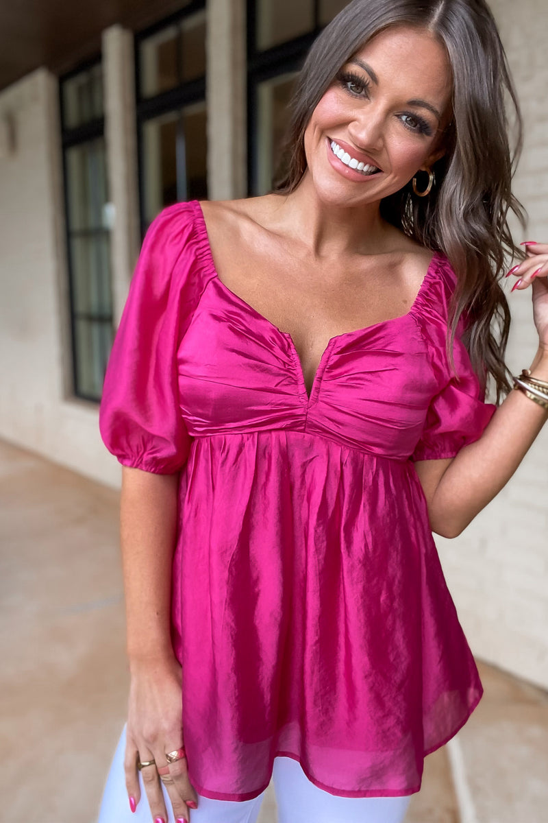 Let There Be Joy Hot Pink Cap Baby Doll Top