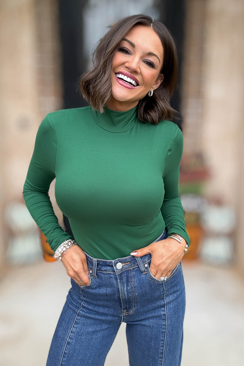 Over The Night Dark Green Turtleneck Bodysuit