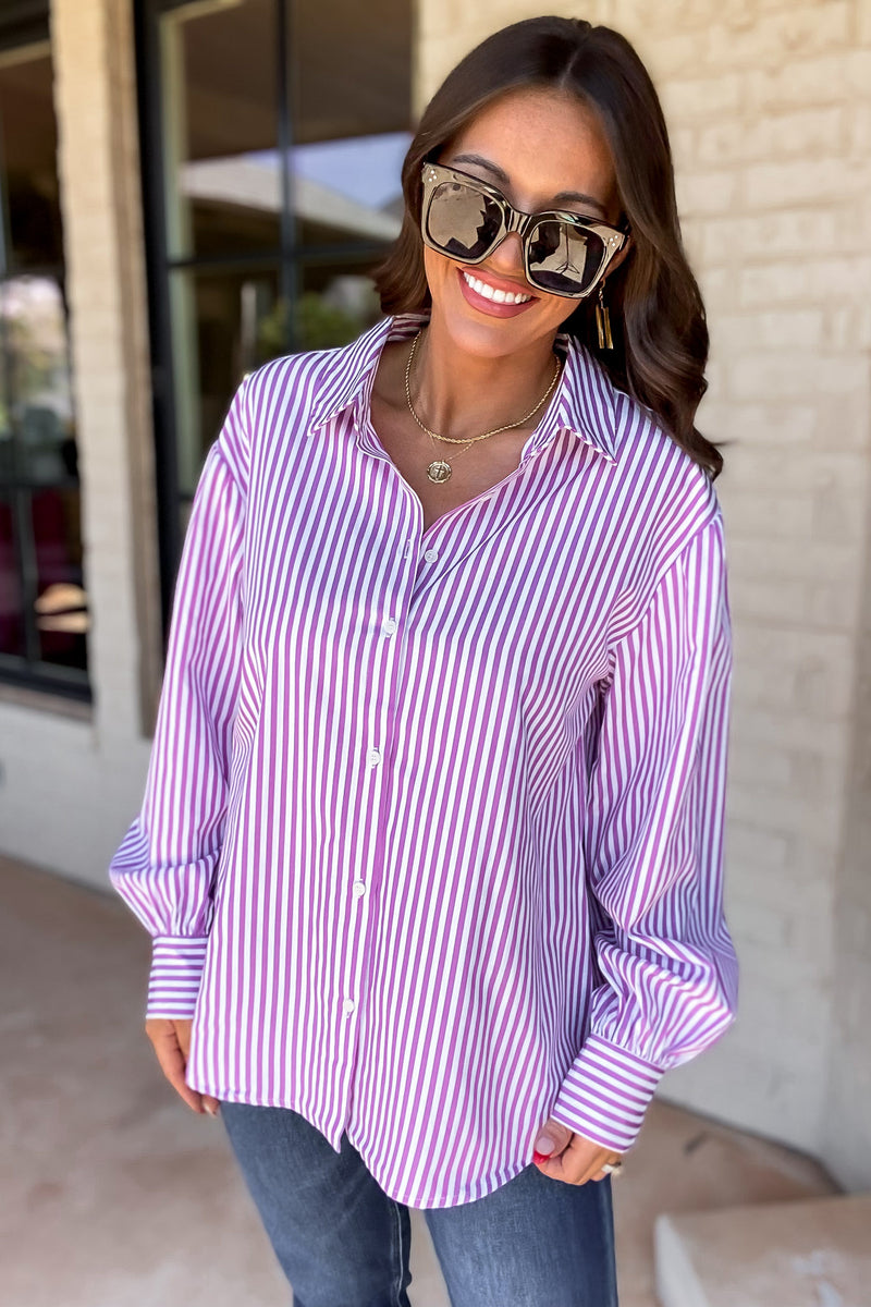 Better Days Ahead Magenta Stripe Button Up Shirt