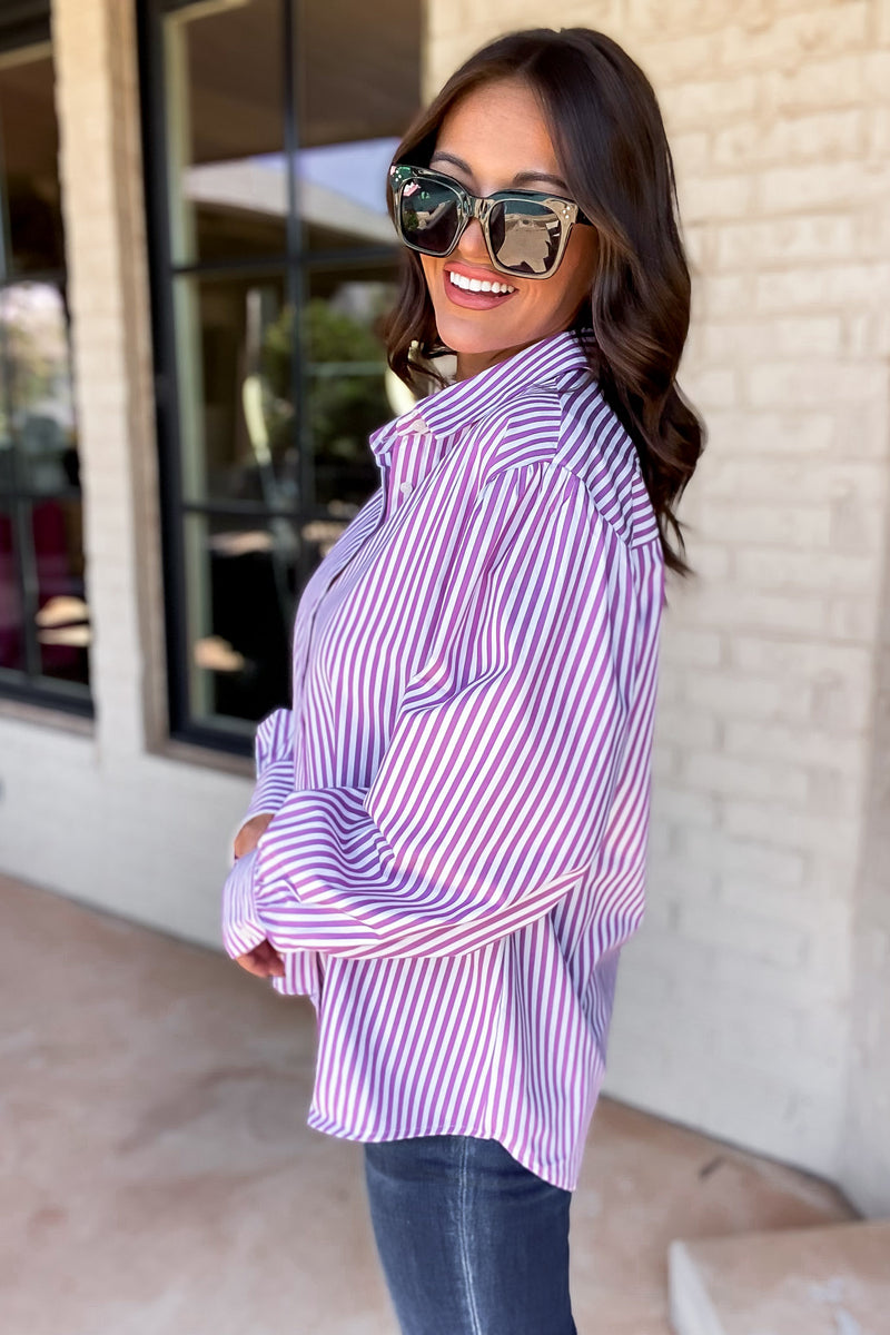 Better Days Ahead Magenta Stripe Button Up Shirt
