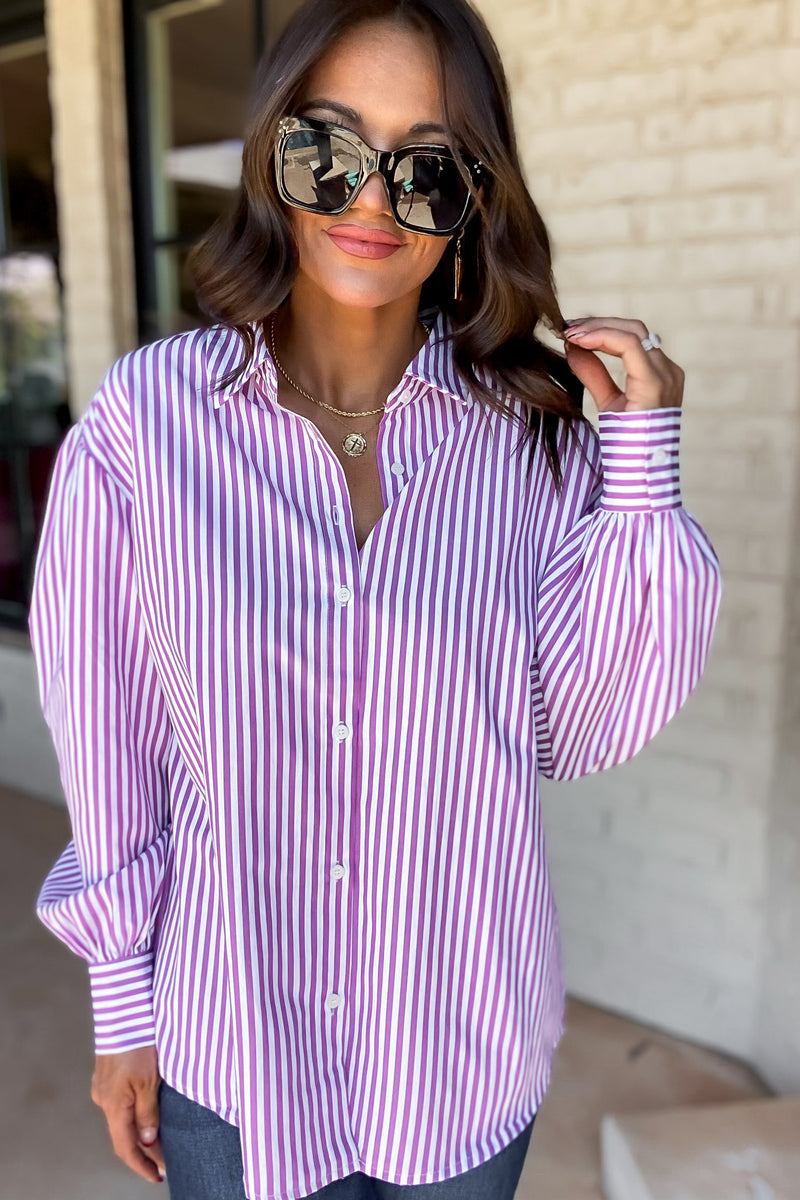 Better Days Ahead Magenta Stripe Button Up Shirt