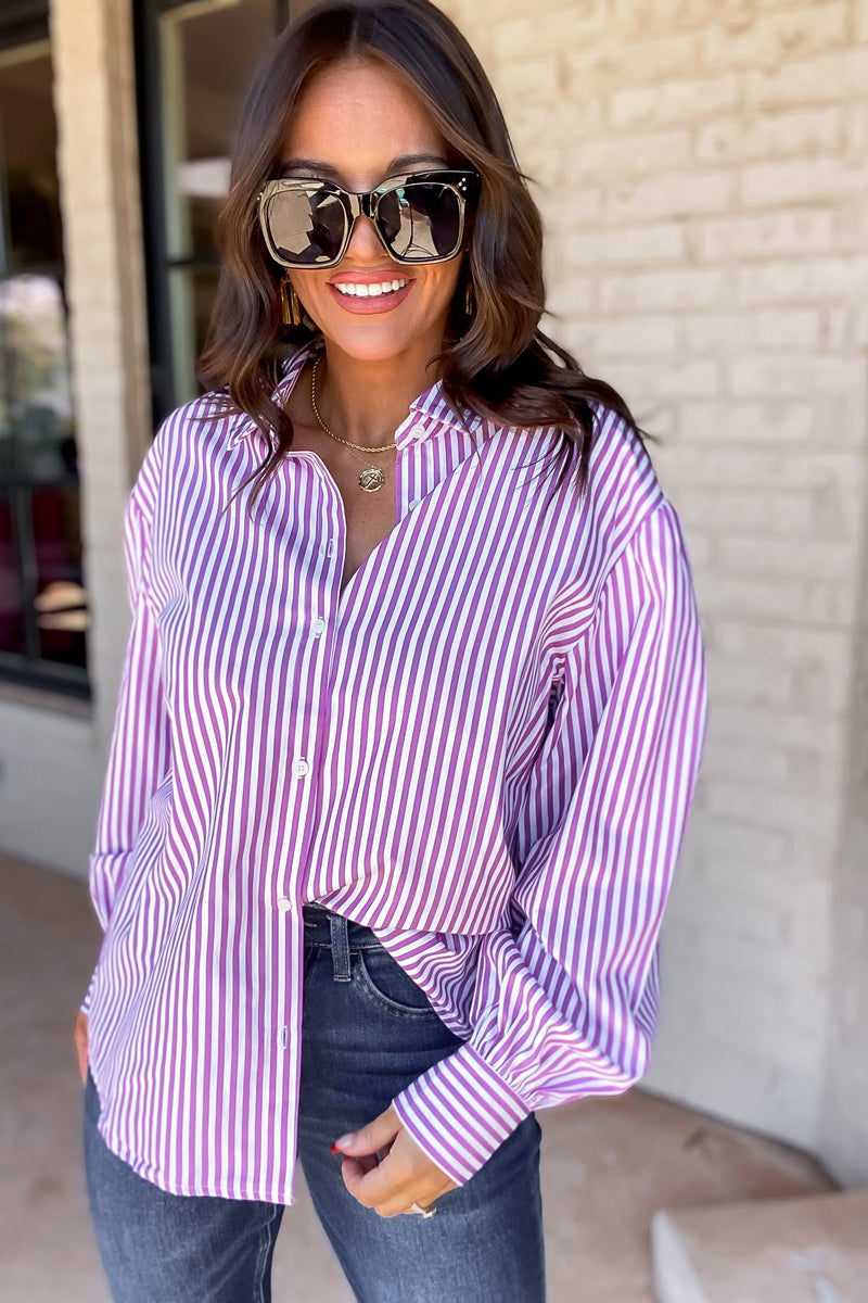 Better Days Ahead Magenta Stripe Button Up Shirt