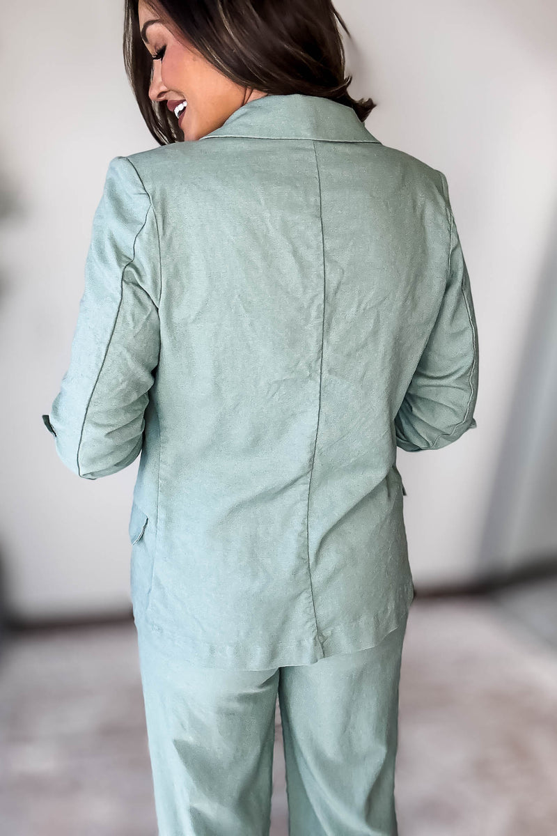 Open- Front Mint Green Linen Blazer