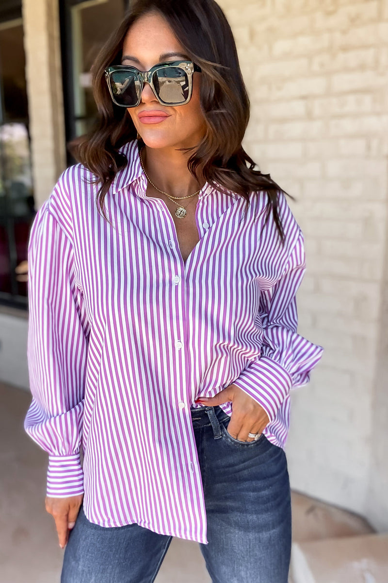 Better Days Ahead Magenta Stripe Button Up Shirt