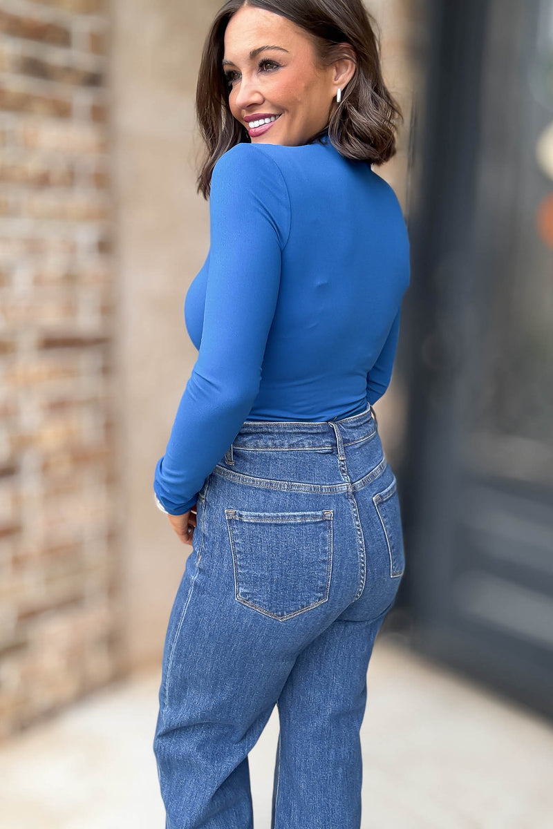 Over The Night Classic Blue Turtleneck Bodysuit