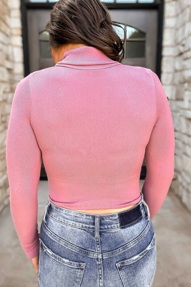 Wishing For The Best Mauve Seamless Turtle Neck Top