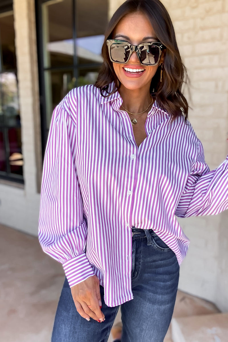 Better Days Ahead Magenta Stripe Button Up Shirt