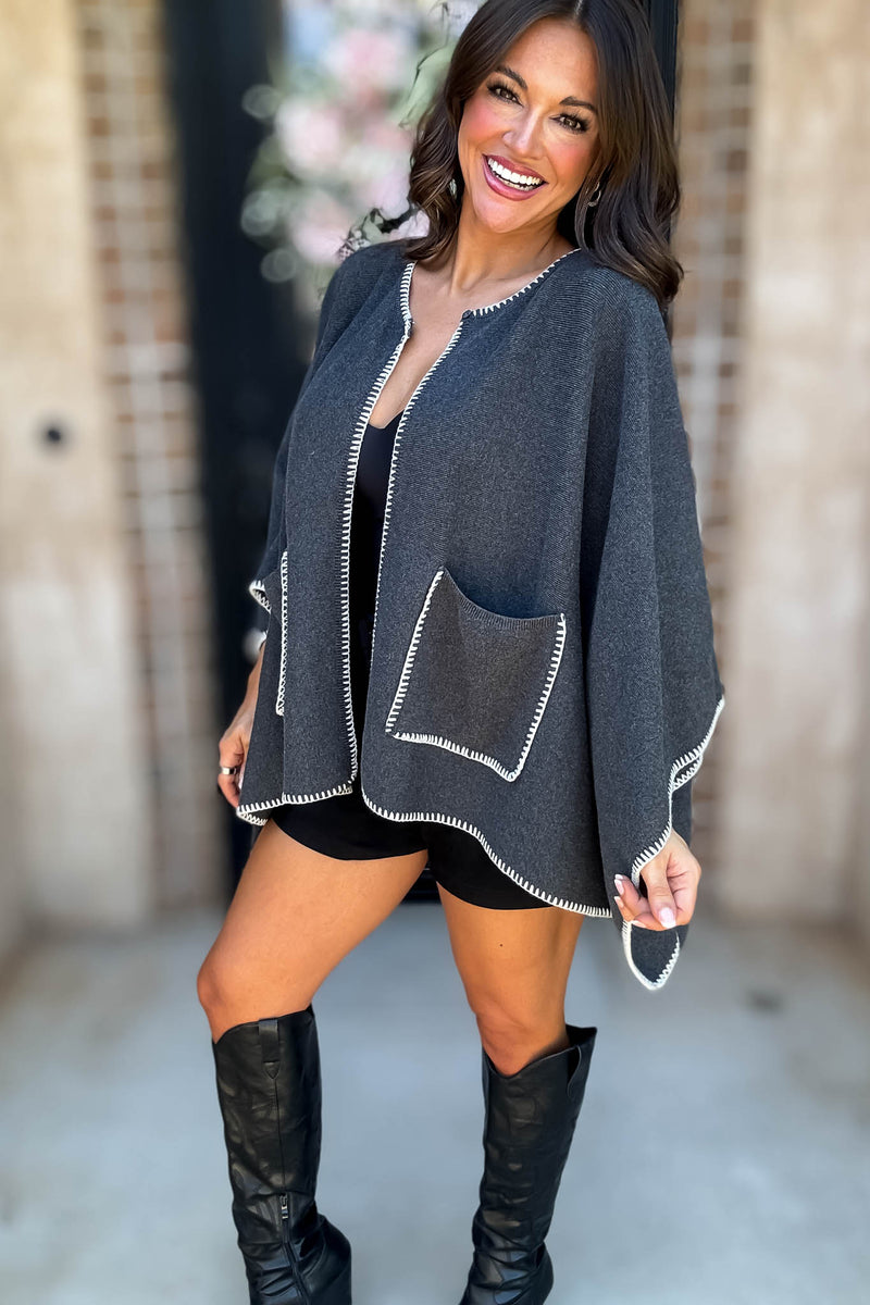 Mustard Seed Front Stitch Detile Kint Pancho