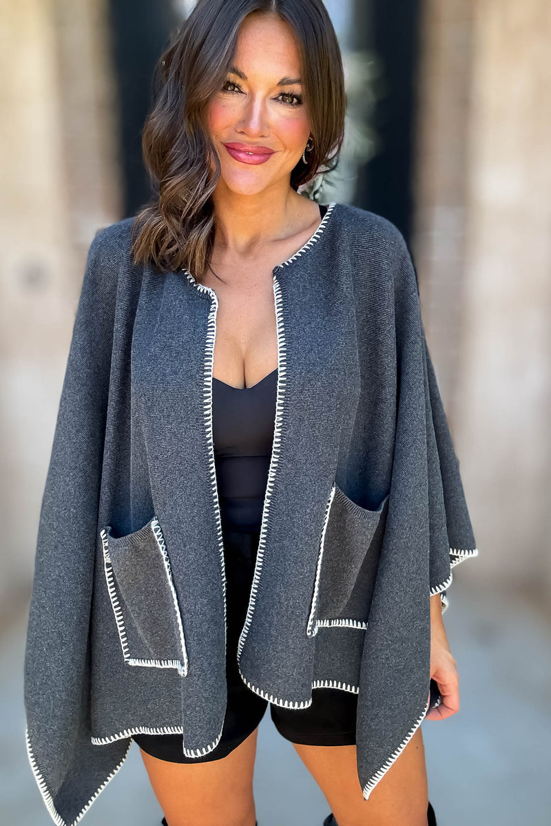 Mustard Seed Front Stitch Detile Kint Pancho