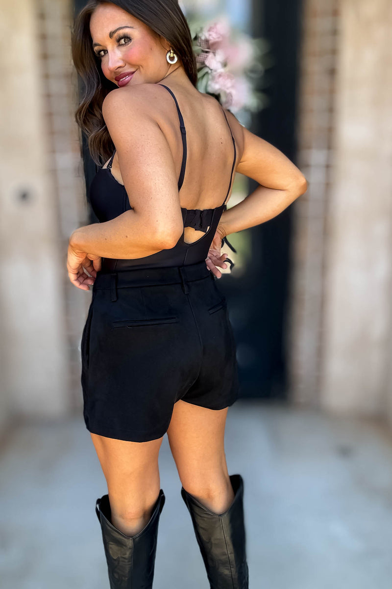 Hadley Black Faux Suede Shorts