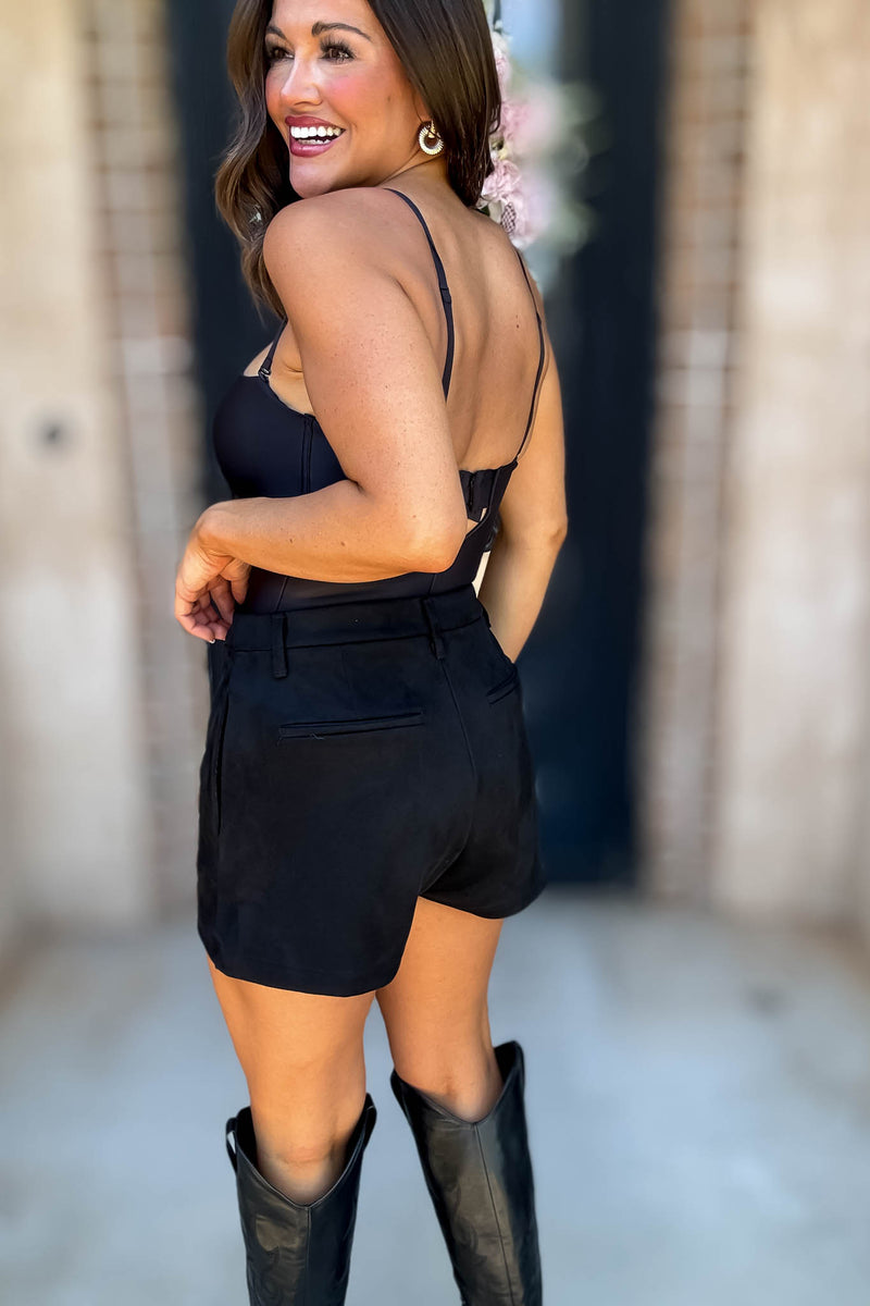 Hadley Black Faux Suede Shorts