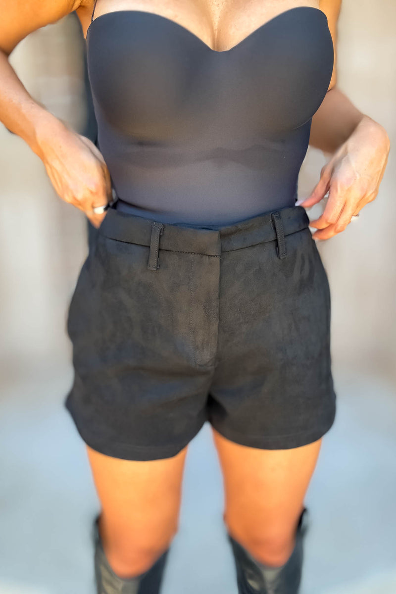 Hadley Black Faux Suede Shorts