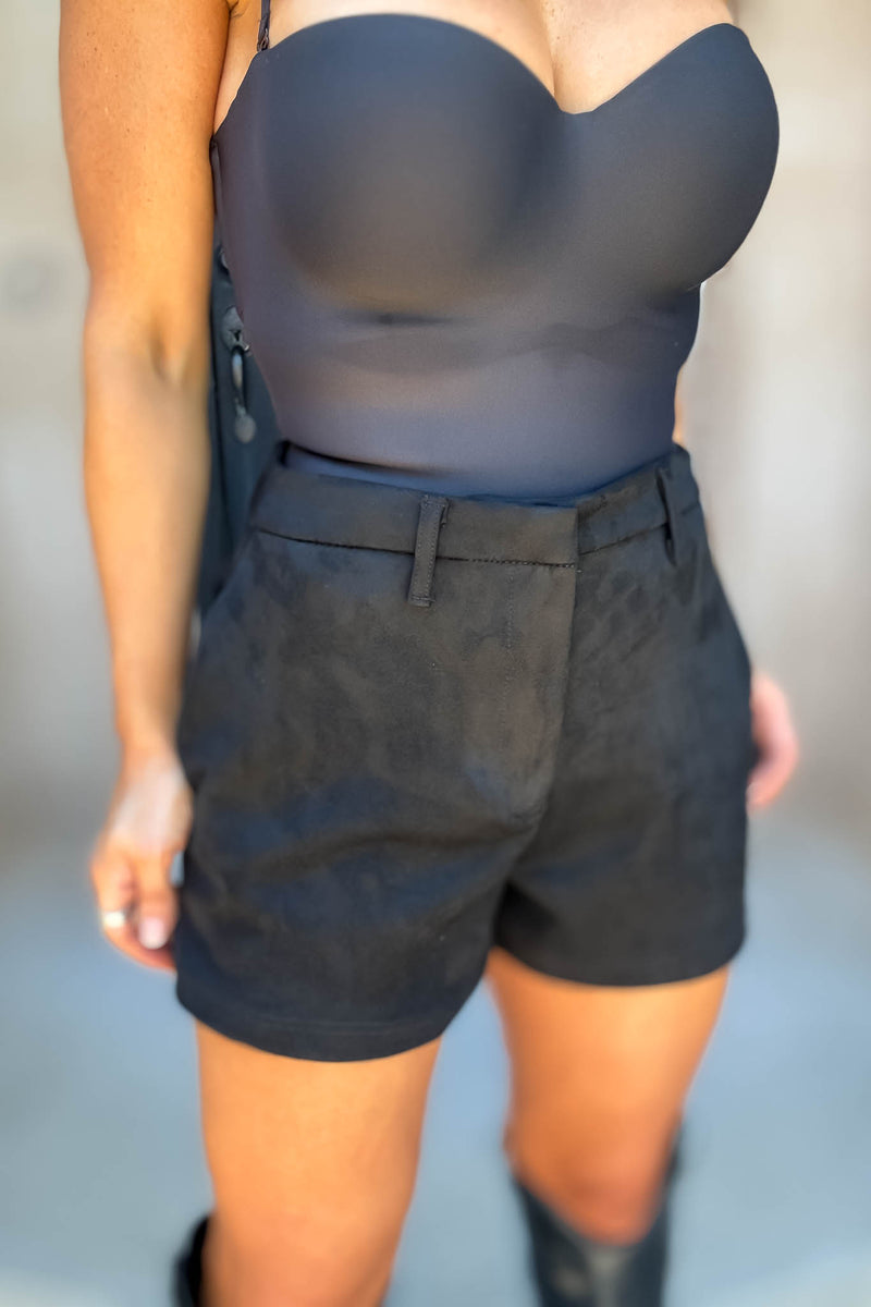 Hadley Black Faux Suede Shorts