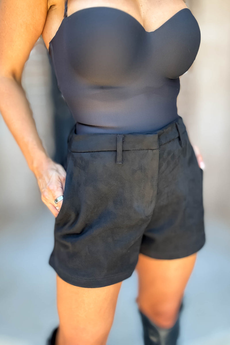 Hadley Black Faux Suede Shorts