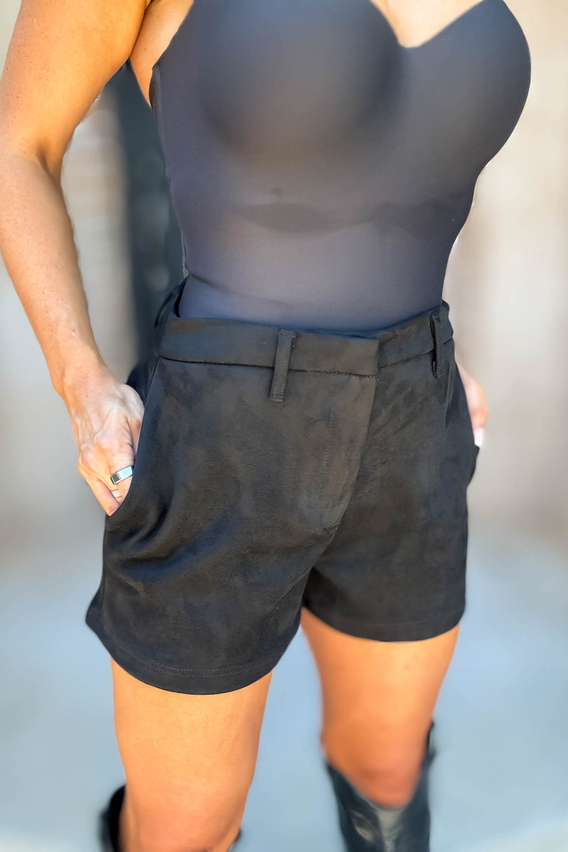 Hadley Black Faux Suede Shorts