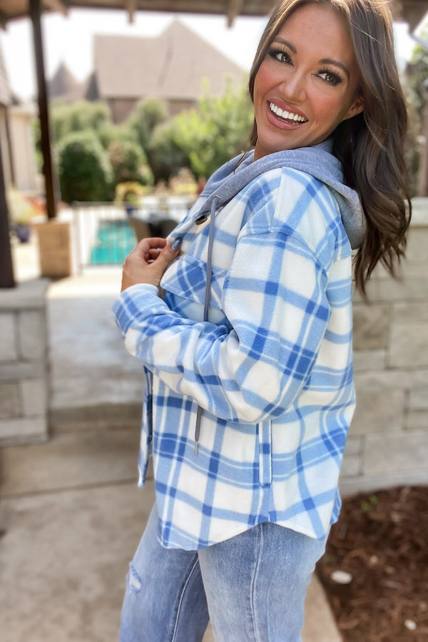 Long Sleeve Plaid Hoodie Casual Fleece Jacket