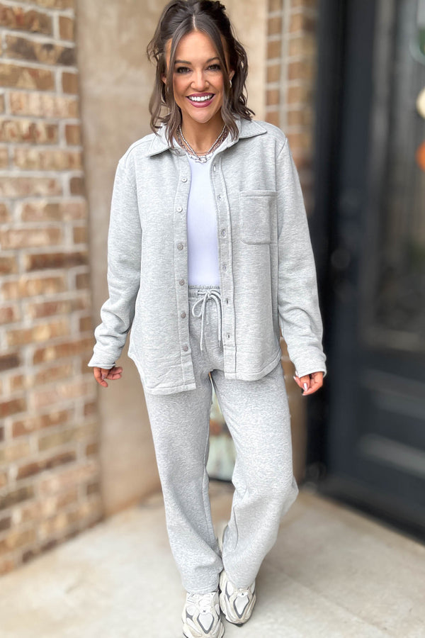 Button Up Heather Grey Fleece Shirt Jacket