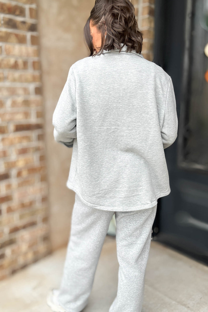 Button Up Heather Grey Fleece Shirt Jacket