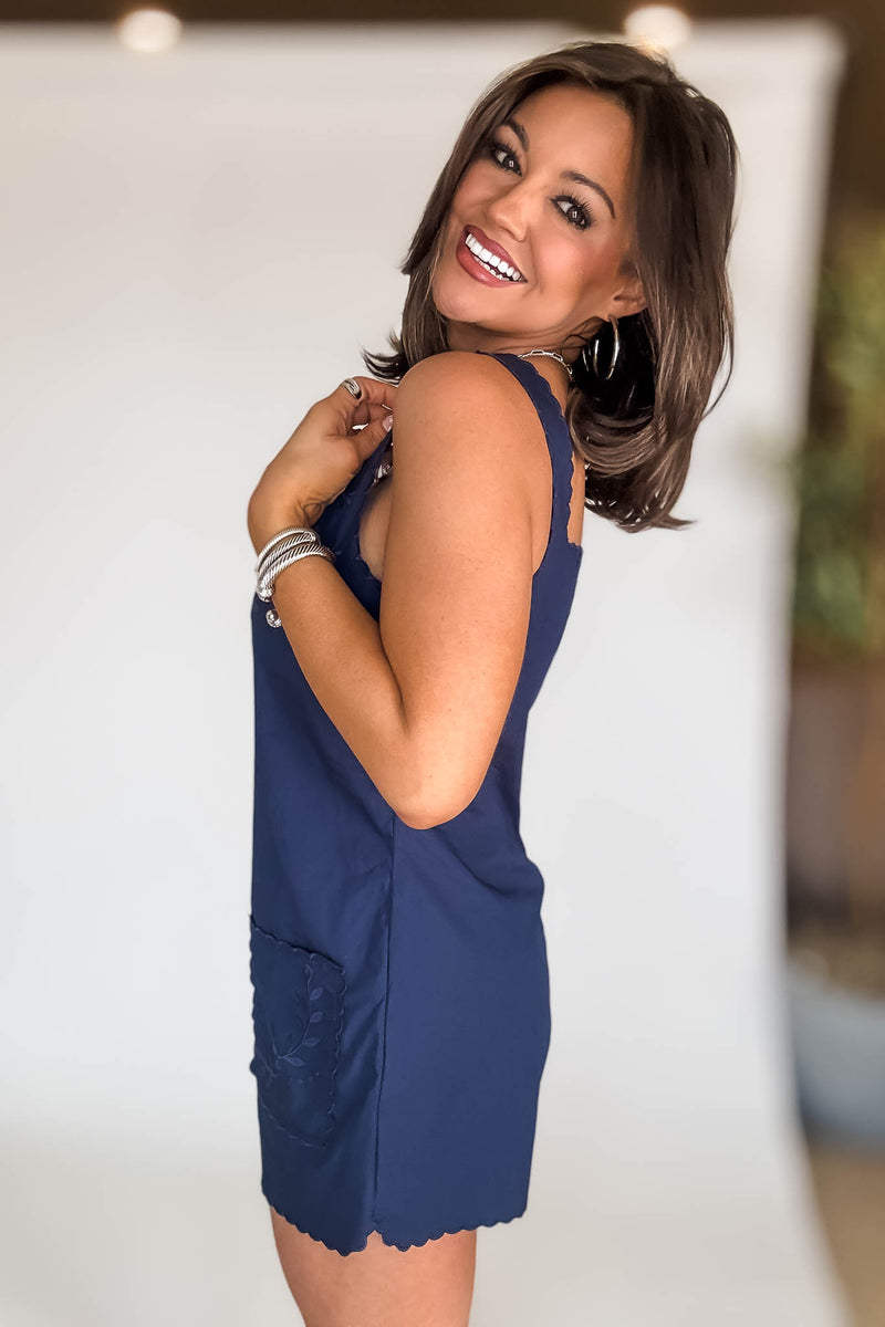 Navy Embroidered Sleeveless Square Neck Romper