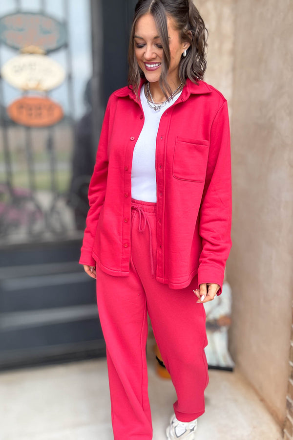 Red Straight Leg Fleece Sweatpants