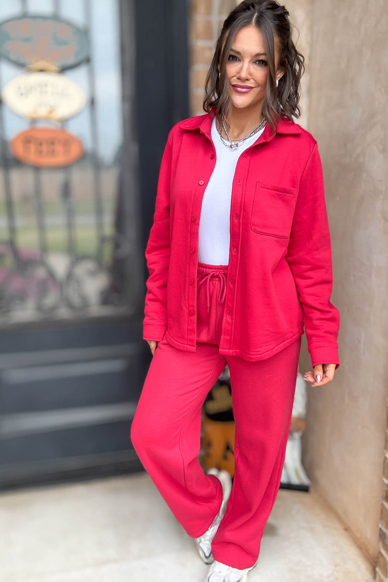 Red Straight Leg Fleece Sweatpants
