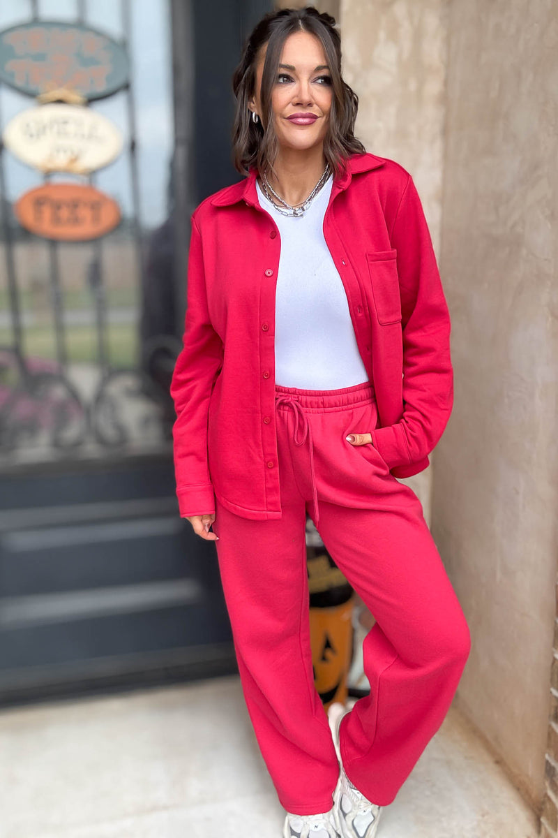 Red Straight Leg Fleece Sweatpants
