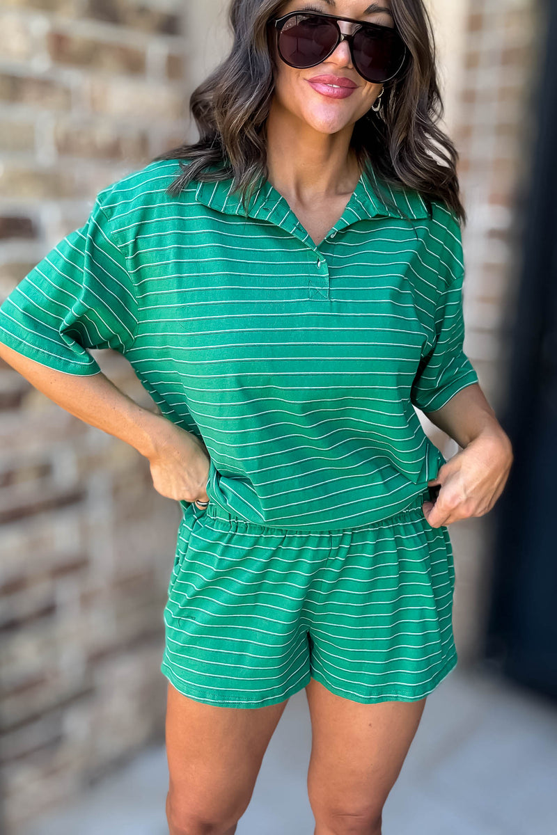 Le Lis Green Striped Shorts