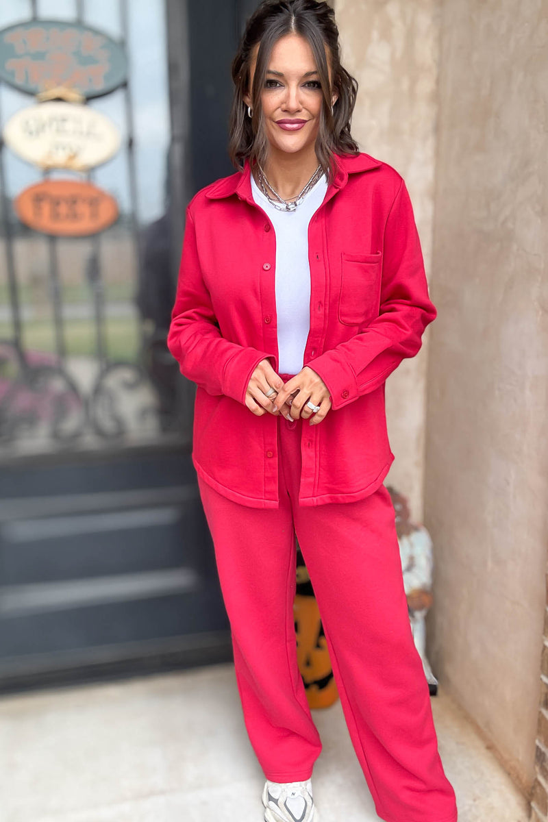 Red Straight Leg Fleece Sweatpants