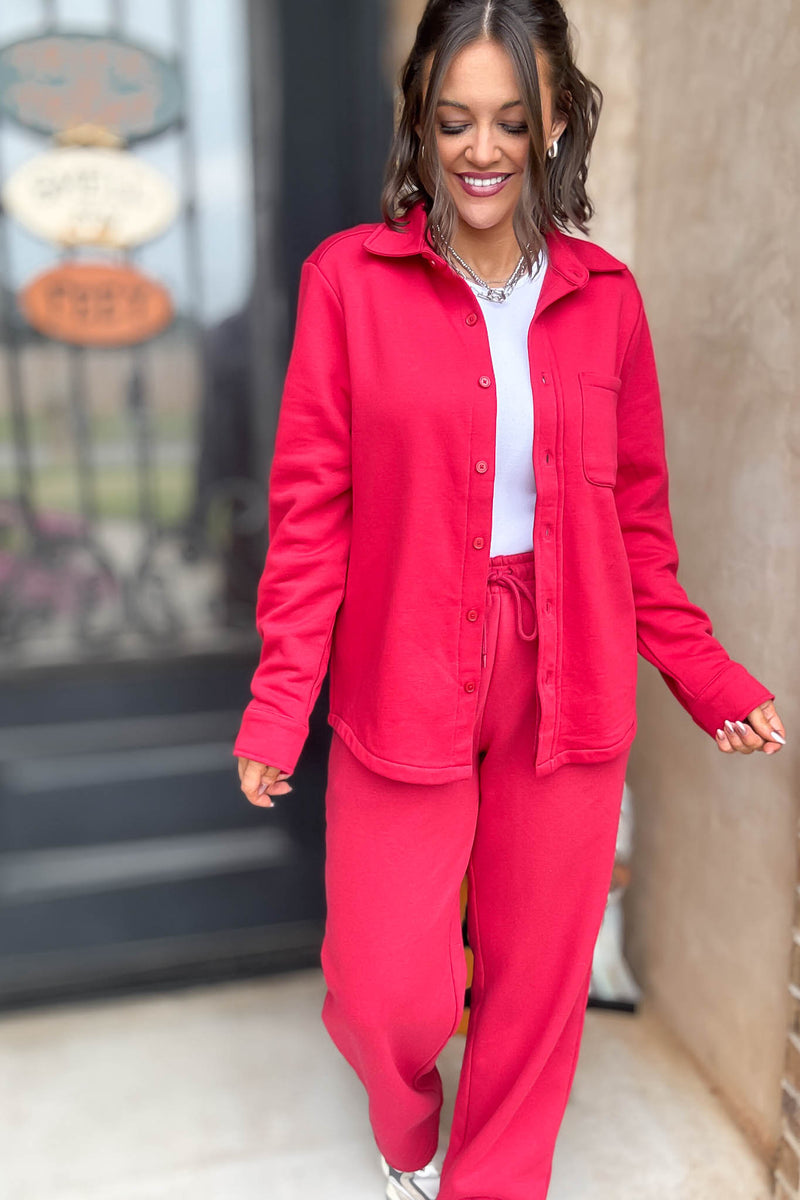 Red Straight Leg Fleece Sweatpants