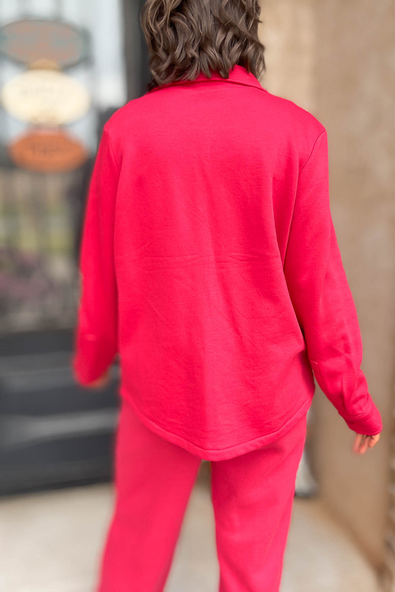 Button Up Red Fleece Shirt Jacket