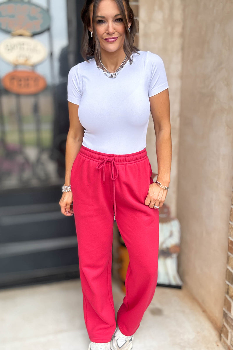 Red Straight Leg Fleece Sweatpants