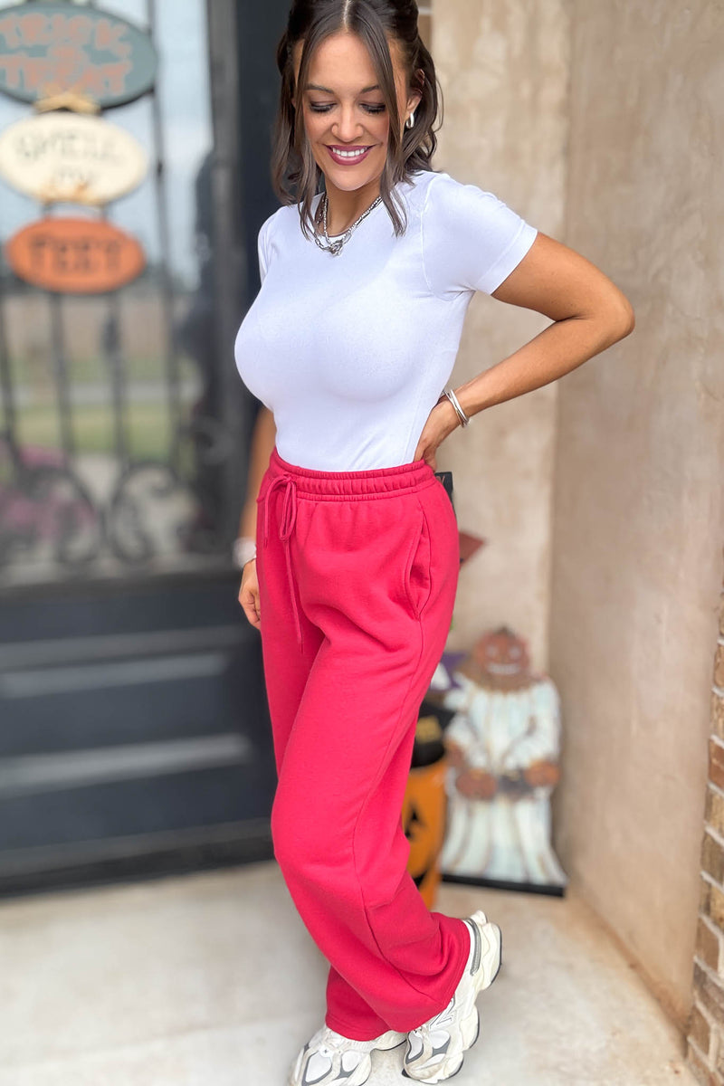 Red Straight Leg Fleece Sweatpants