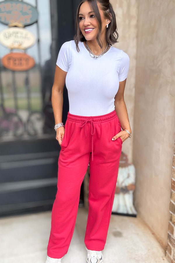 Red Straight Leg Fleece Sweatpants
