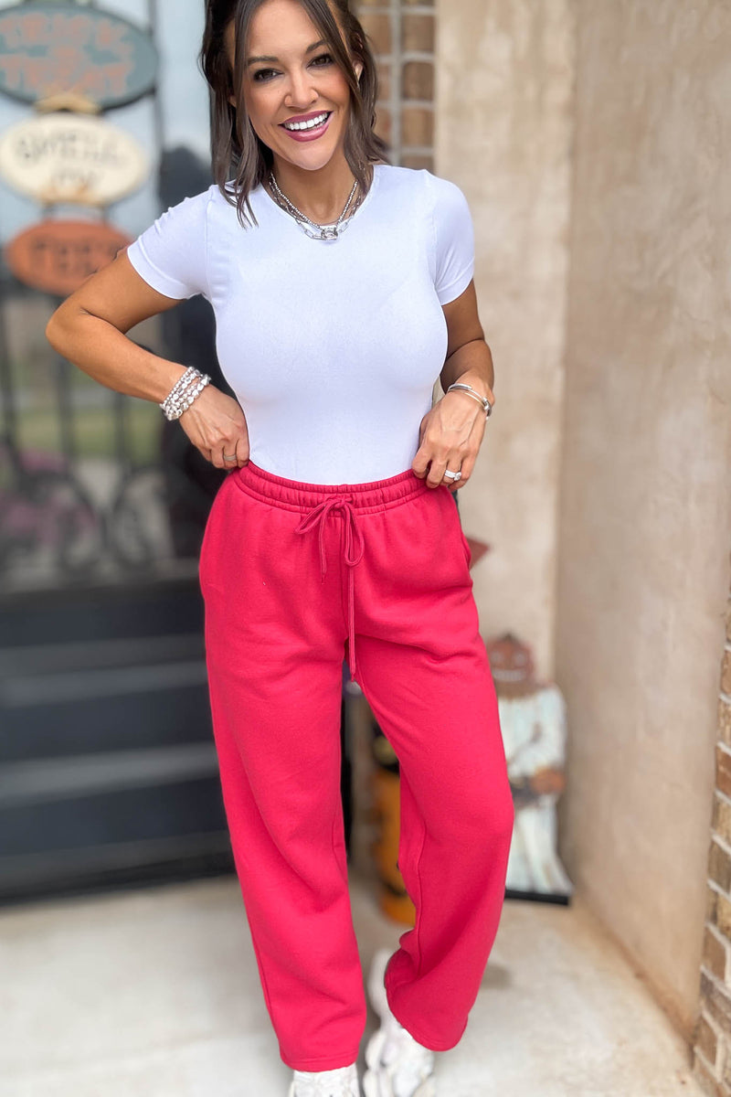 Red Straight Leg Fleece Sweatpants