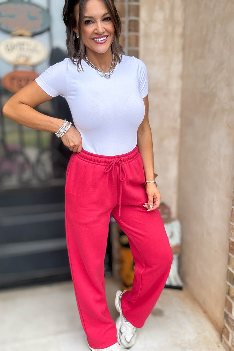 Red Straight Leg Fleece Sweatpants