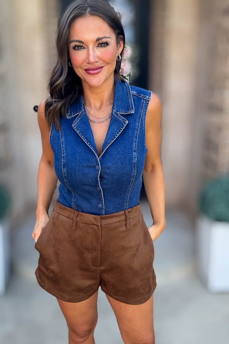 Le Lis Sleeveless Denim Bodysuit