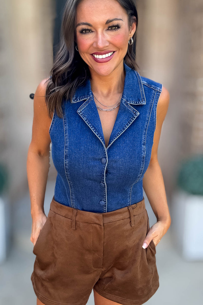 Le Lis Sleeveless Denim Bodysuit
