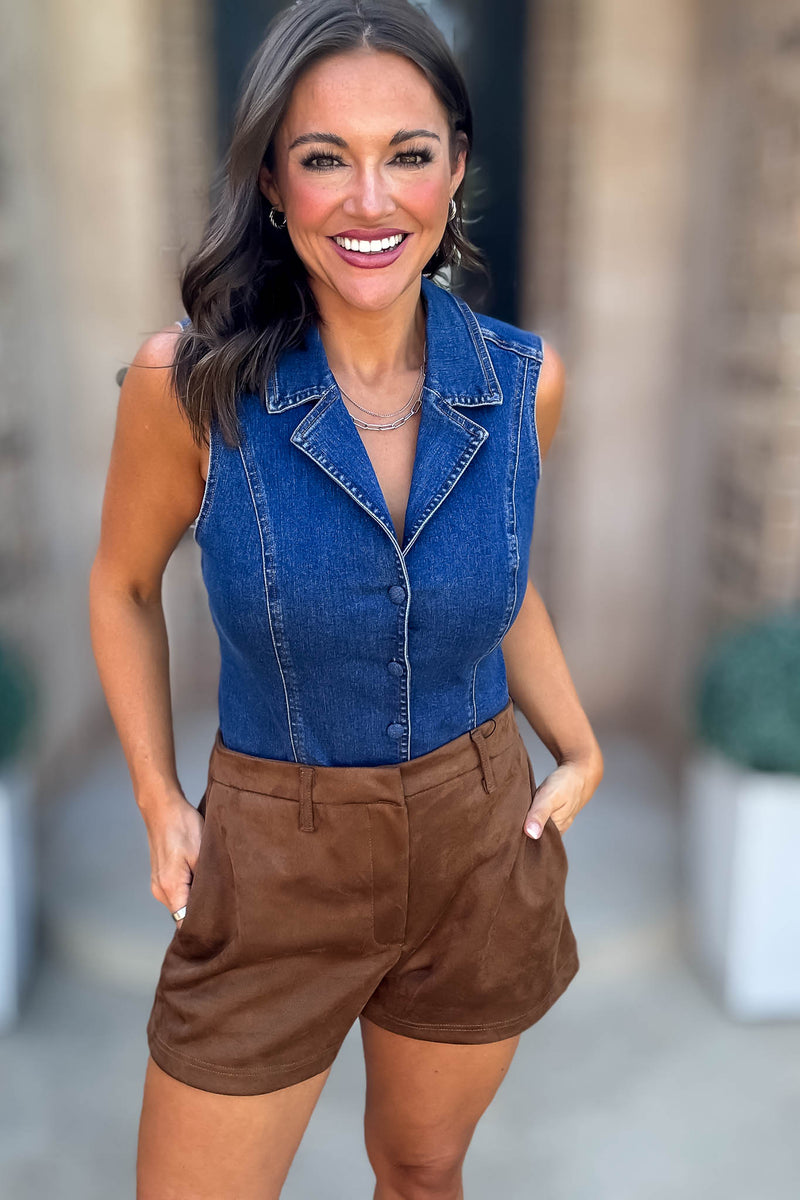 Le Lis Sleeveless Denim Bodysuit