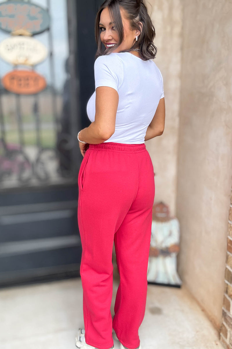 Red Straight Leg Fleece Sweatpants