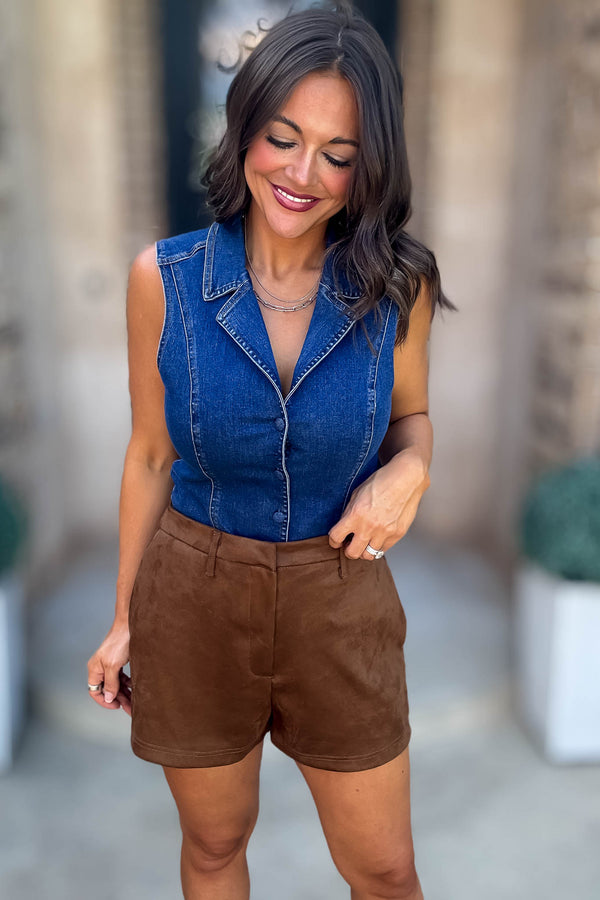Hadley Brown Faux Suede Shorts