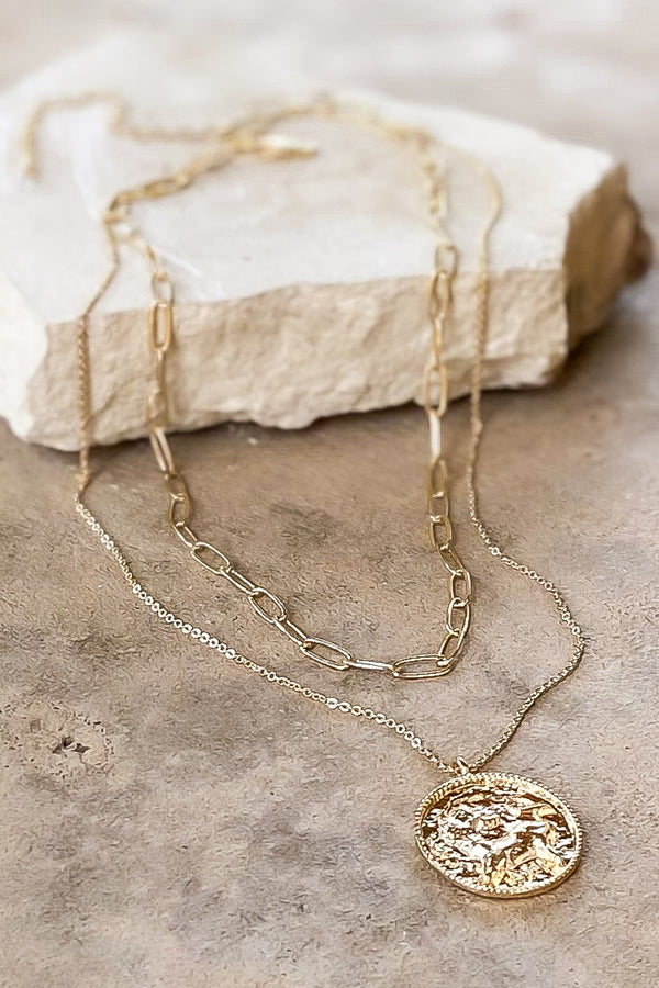 Stay True Gold Coin Layered Chain Necklace