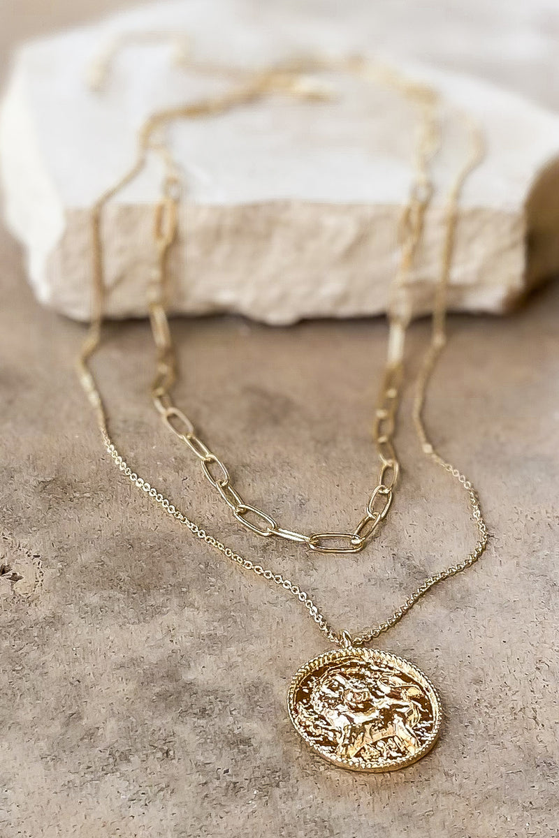 Stay True Gold Coin Layered Chain Necklace