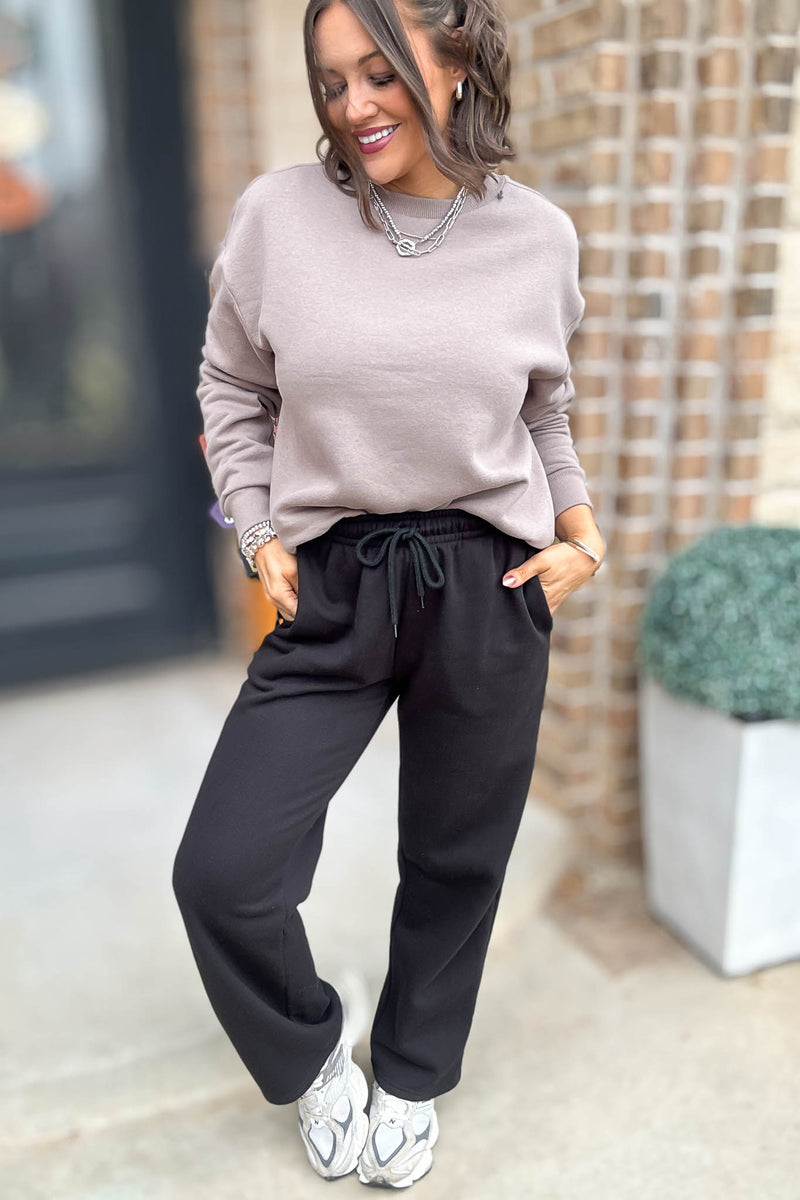 Black Straight Leg Fleece Sweatpants