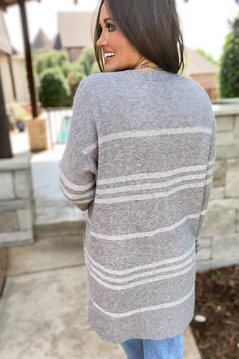 Perhaps Someday Grey Stripe Sweater Cardigan