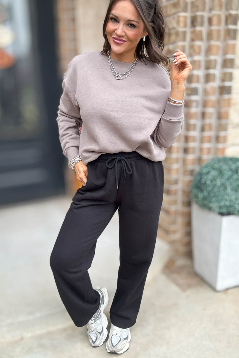 Black Straight Leg Fleece Sweatpants