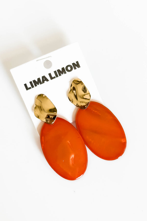Mother Of Pearl Orange Oval Plate Dangle Earrings