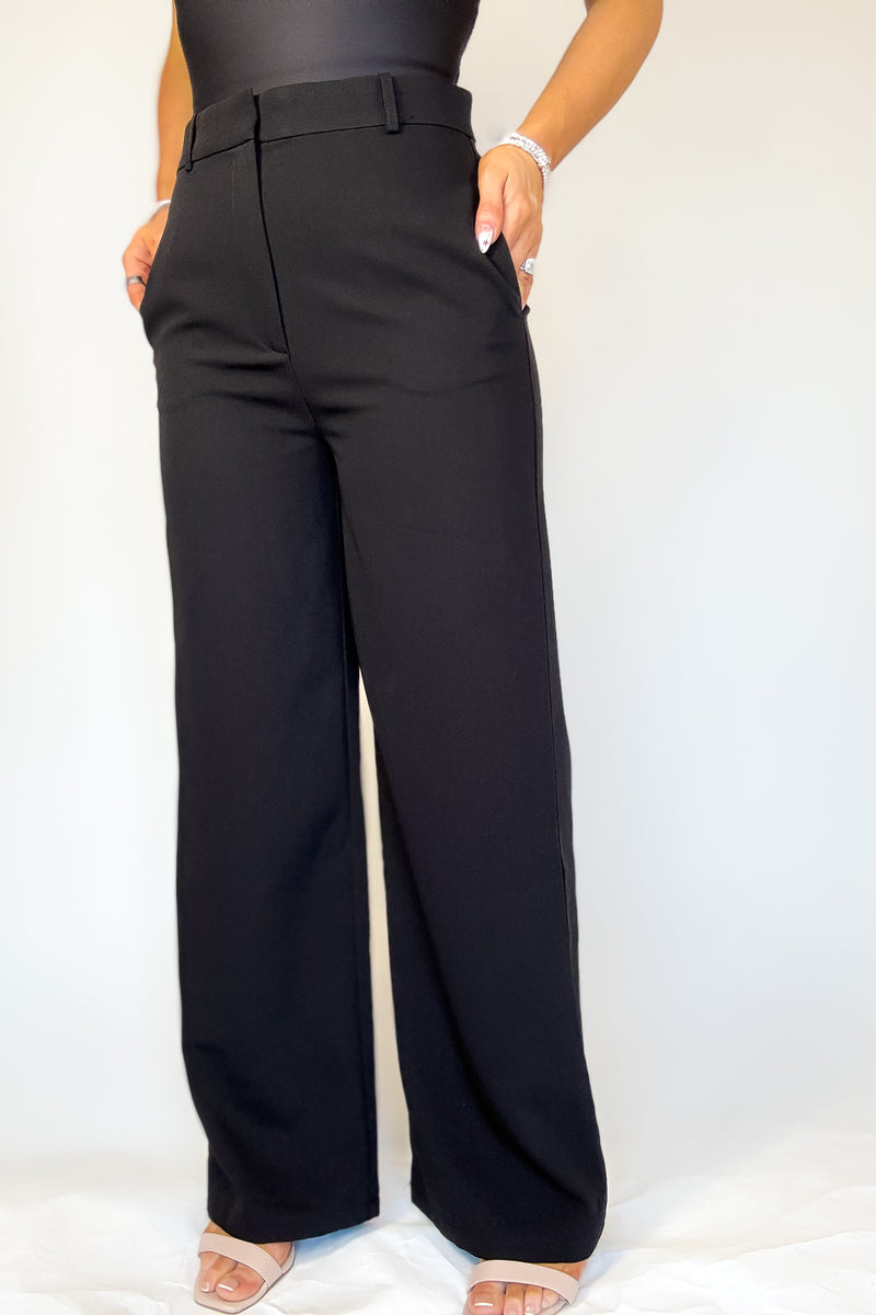 Black Twill Wide Straight Leg Pants